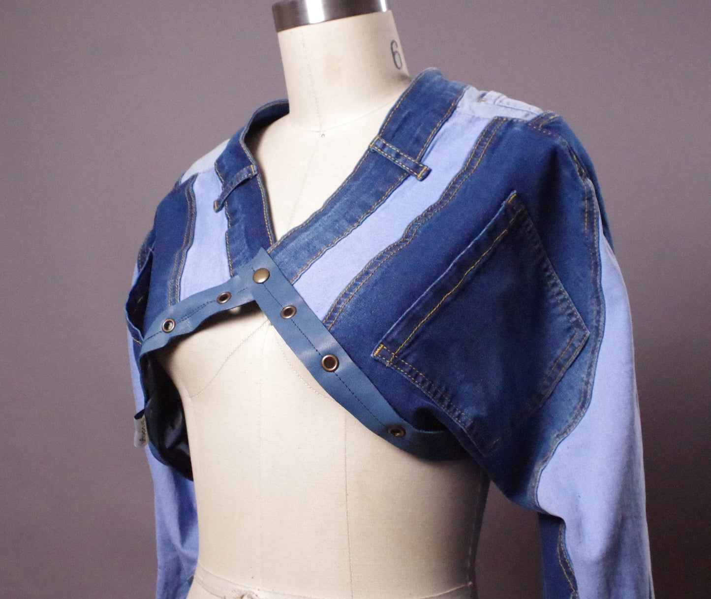 Patchwork Jean Jacket, Unique Denim Bolero Jacket, OOAK Jean Denim Jacket, Crop Jacket, Street Fashion, Cyberpunk