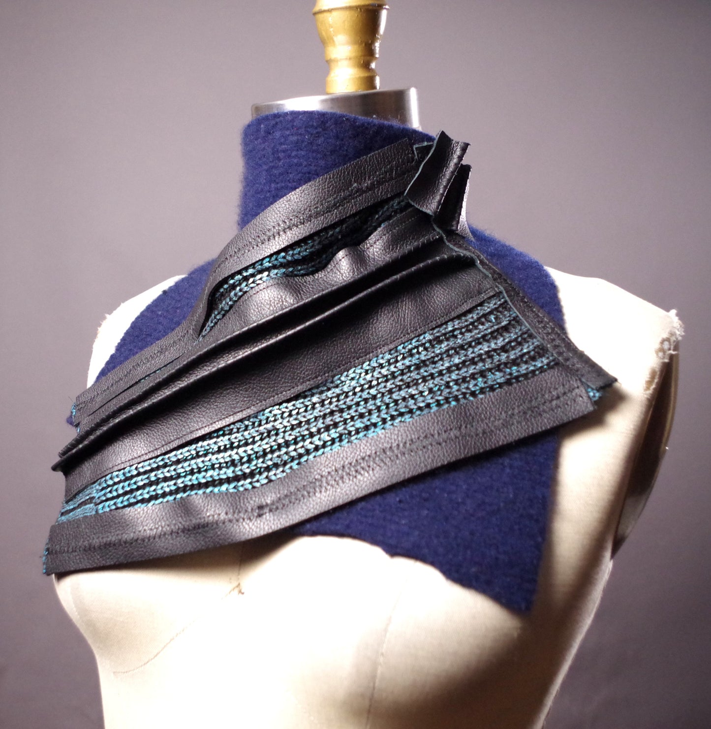 Up-cycled Cashmere and Leather Scarf, Women's neck warmer, Unique leather scarf