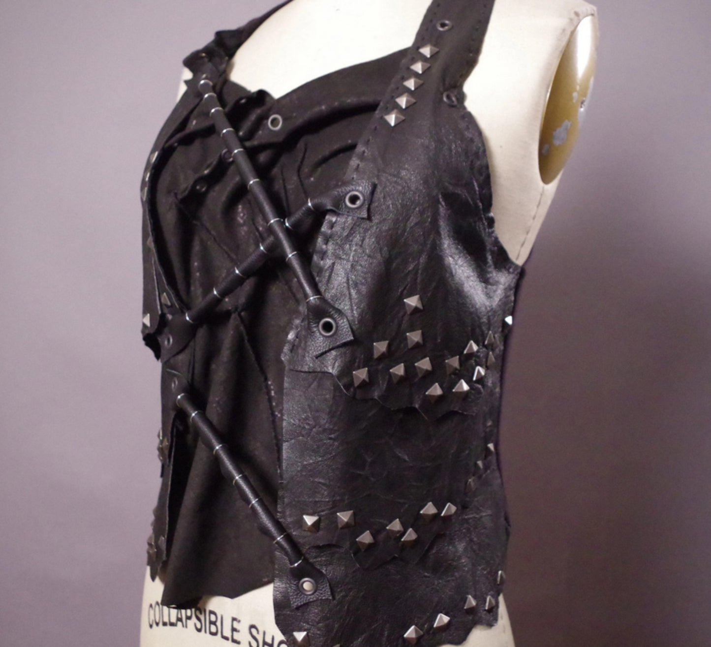 Studded leather halter top, goth grunge leather top, Goth clothes