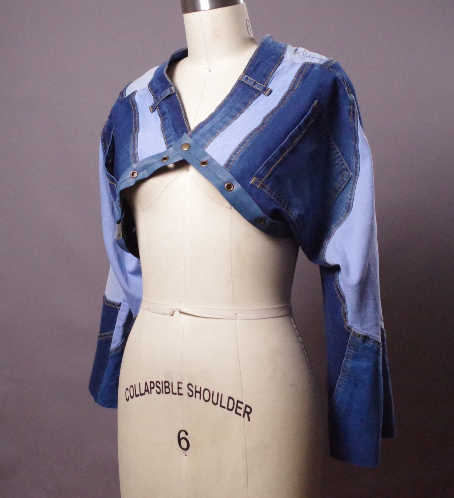 Patchwork Jean Jacket, Unique Denim Bolero Jacket, OOAK Jean Denim Jacket, Crop Jacket, Street Fashion, Cyberpunk