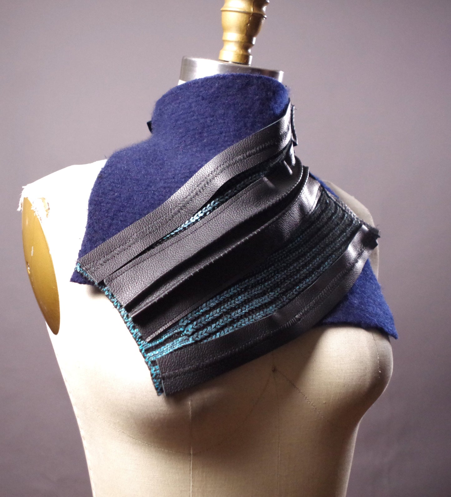Up-cycled Cashmere and Leather Scarf, Women's neck warmer, Unique leather scarf