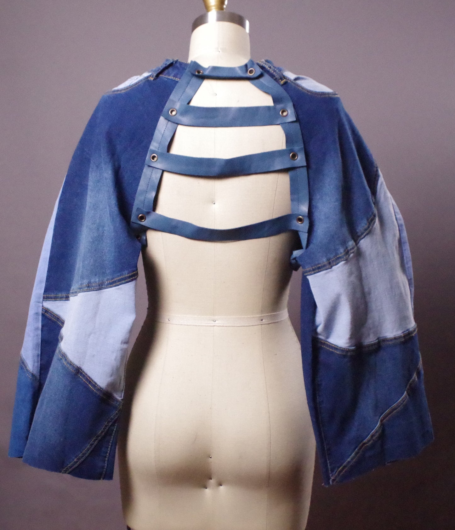 Patchwork Jean Jacket, Unique Denim Bolero Jacket, OOAK Jean Denim Jacket, Crop Jacket, Street Fashion, Cyberpunk
