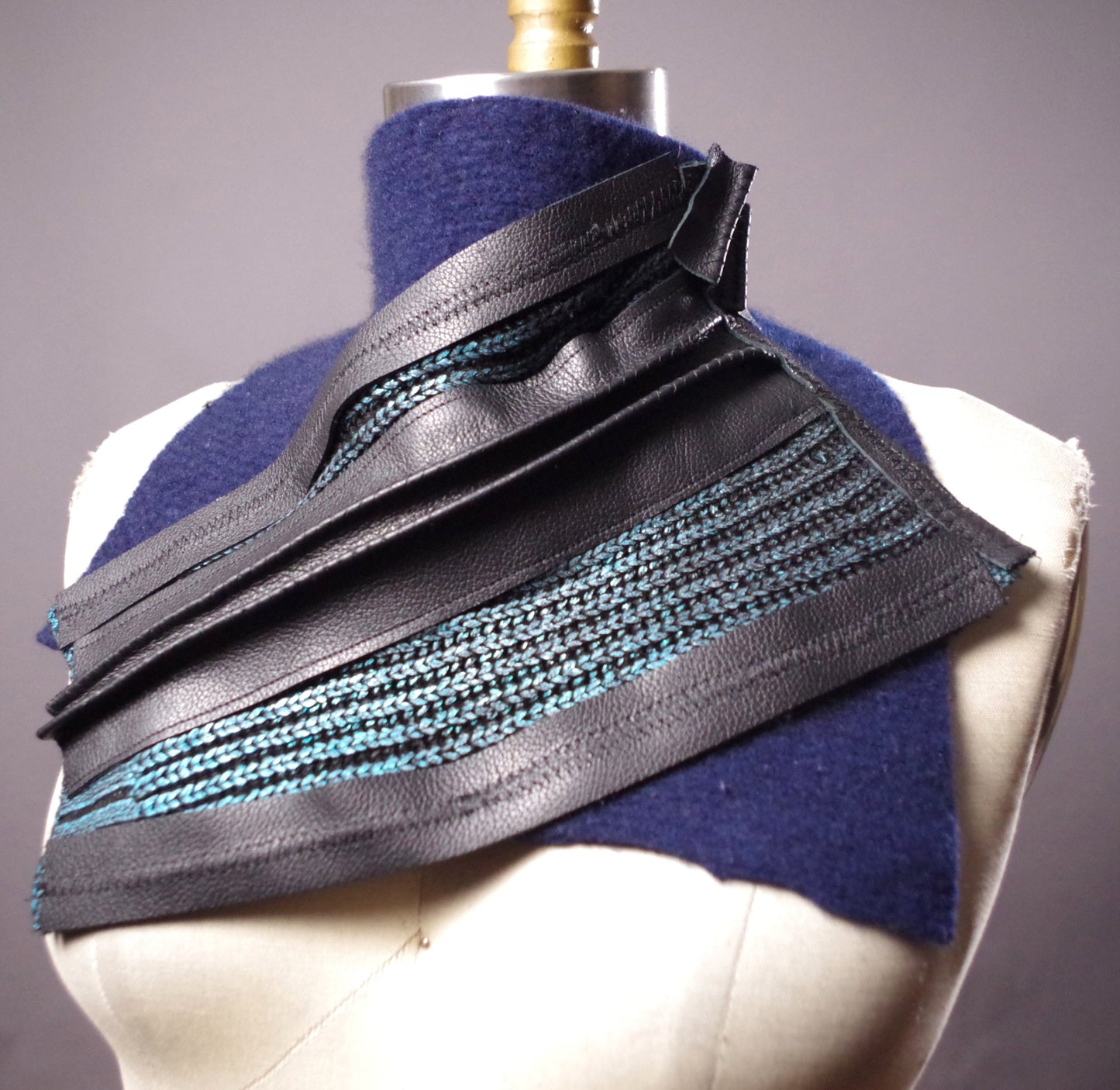 Up-cycled Cashmere and Leather Scarf, Women's neck warmer, Unique leather scarf