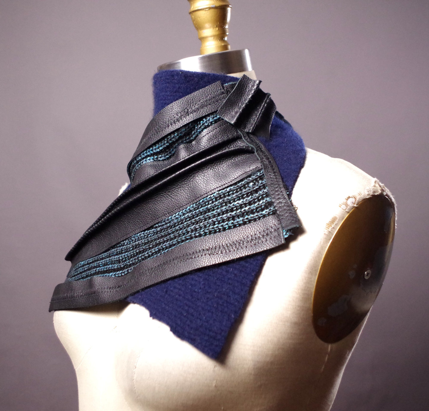 Up-cycled Cashmere and Leather Scarf, Women's neck warmer, Unique leather scarf