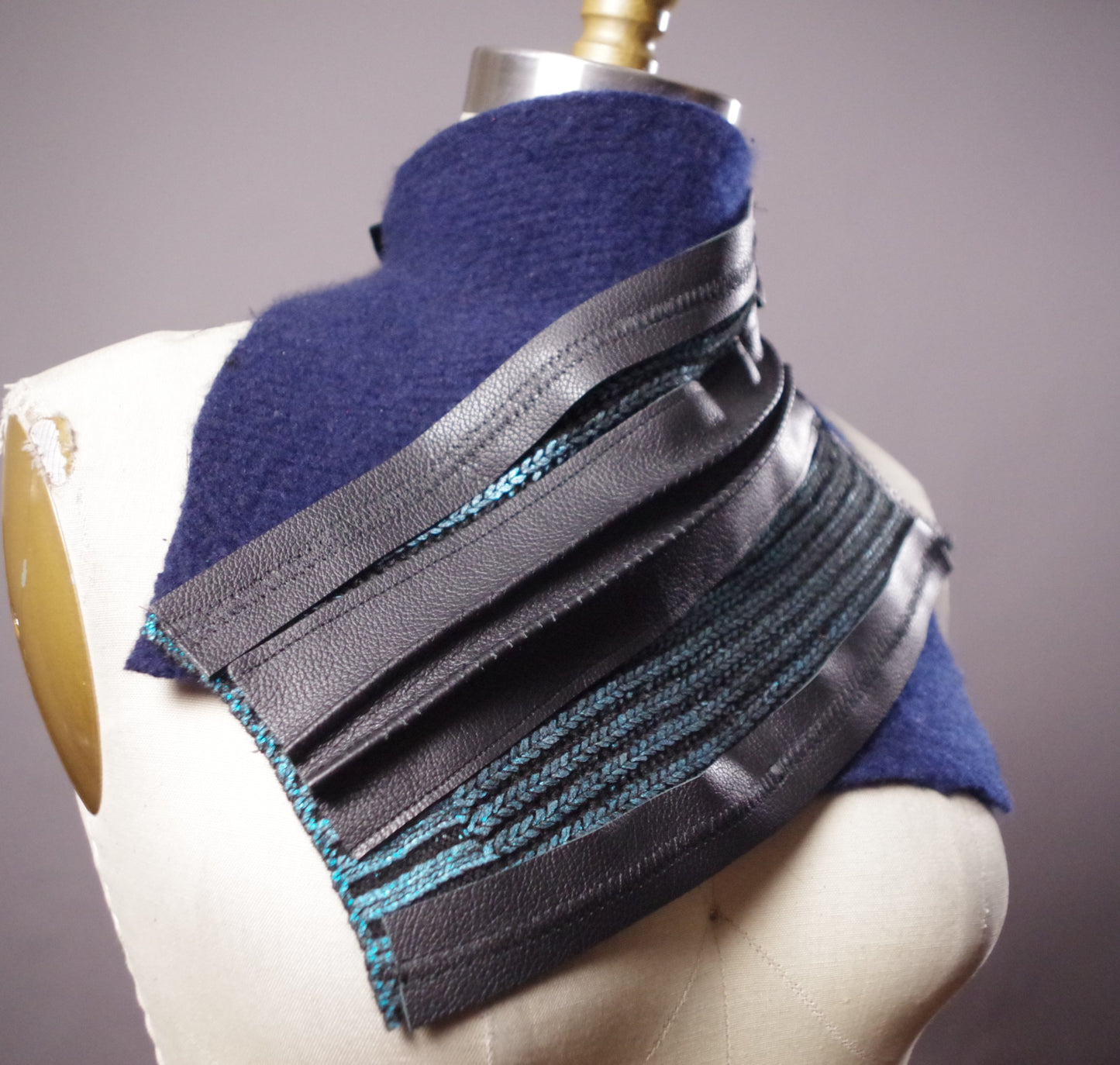 Up-cycled Cashmere and Leather Scarf, Women's neck warmer, Unique leather scarf
