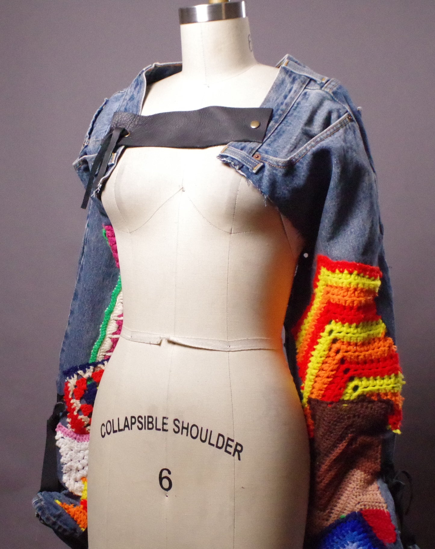 Crochet denim jacket, Up-cycled Jean Jacket, Unique Denim Bolero Jacket, Street Fashion, Women crop jacket