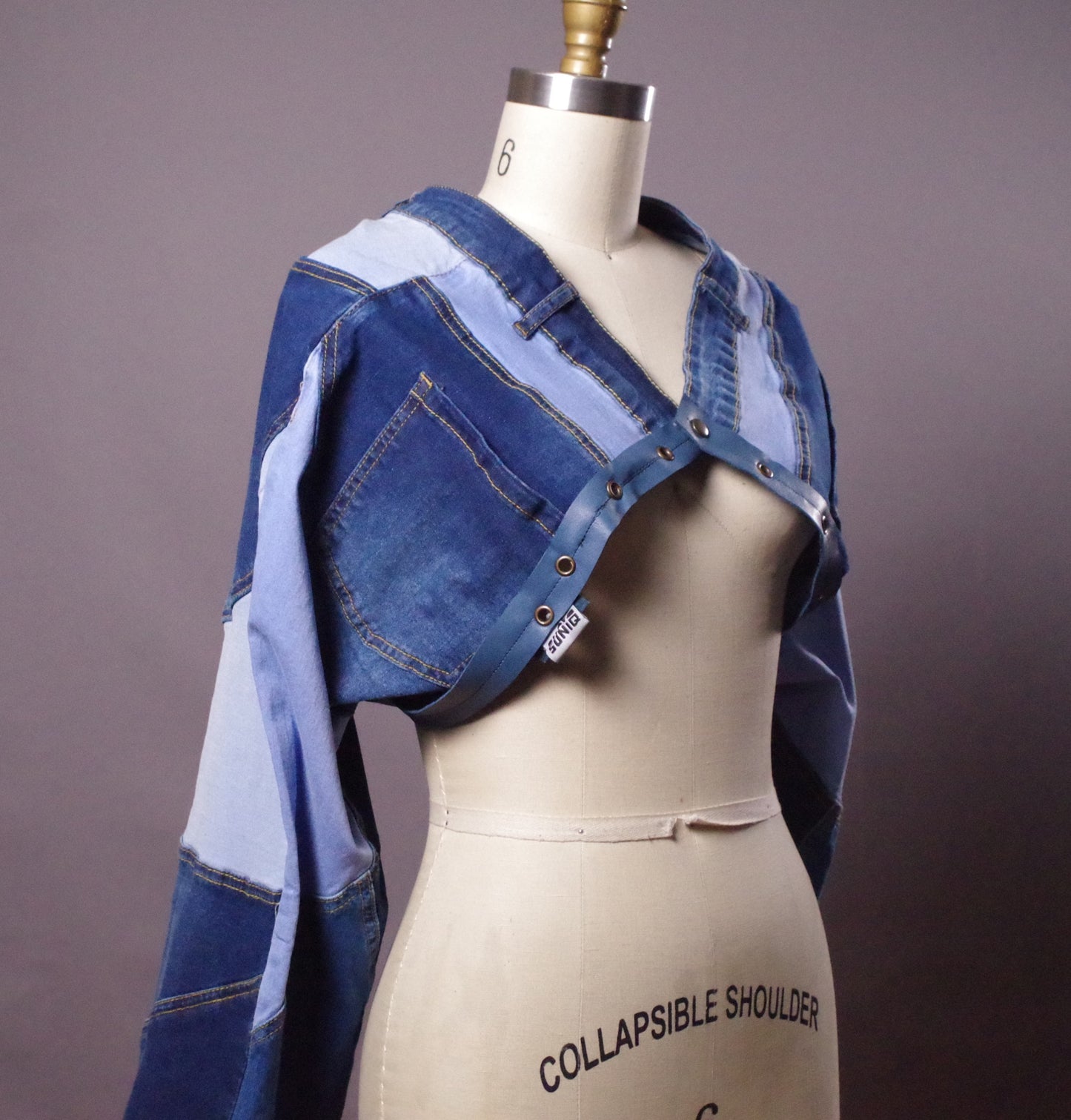 Patchwork Jean Jacket, Unique Denim Bolero Jacket, OOAK Jean Denim Jacket, Crop Jacket, Street Fashion, Cyberpunk