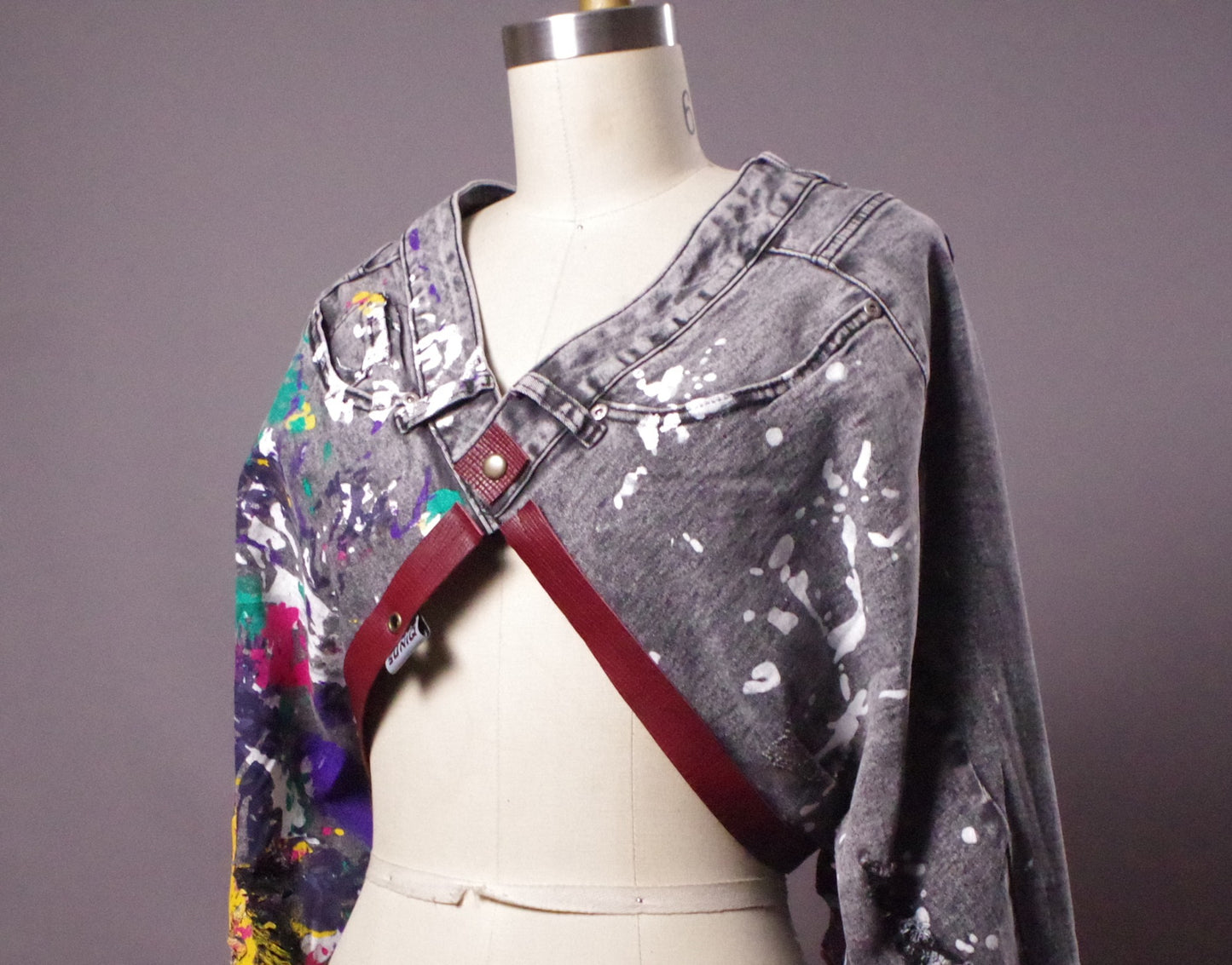 Paint Splatter Jean Jacket, Unique Denim Bolero Jacket, Women Jean Denim Jacket, Street Fashion, Graffiti