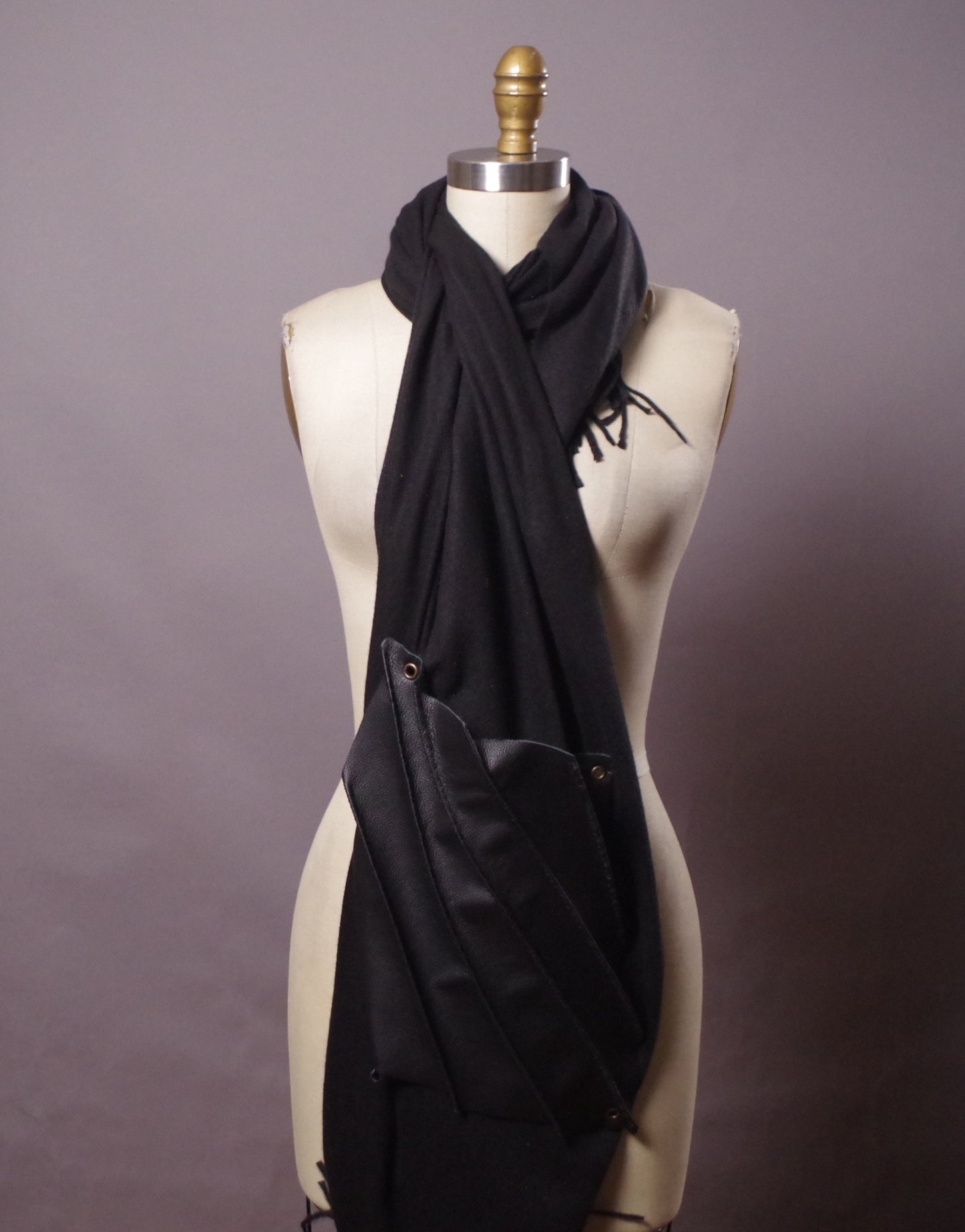 Big Black Leather Scarf, Unique Leather Shawl Scarf, Unisex Black Big Scarf, Goth Accessories, Goth