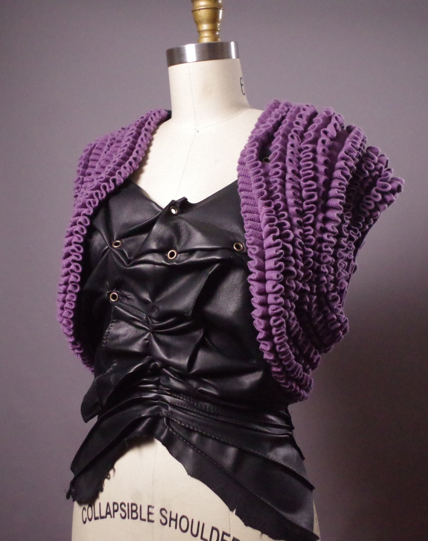 OOAK Cashmere and Leather Top, Unique Cashmere Leather Bolero, Art to wear, Upcycled Clothing