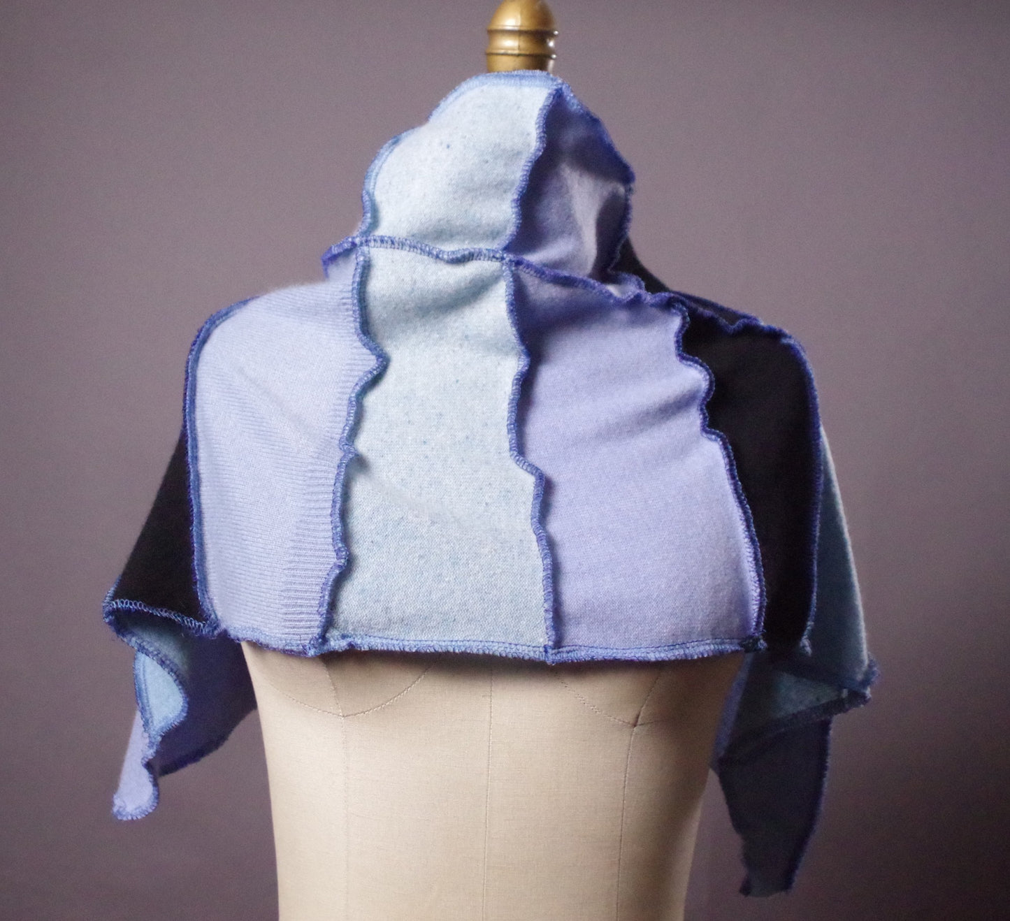 Upcycled Cashmere Scarf, %100 percent cashmere half poncho, fall winter cashmere scarf
