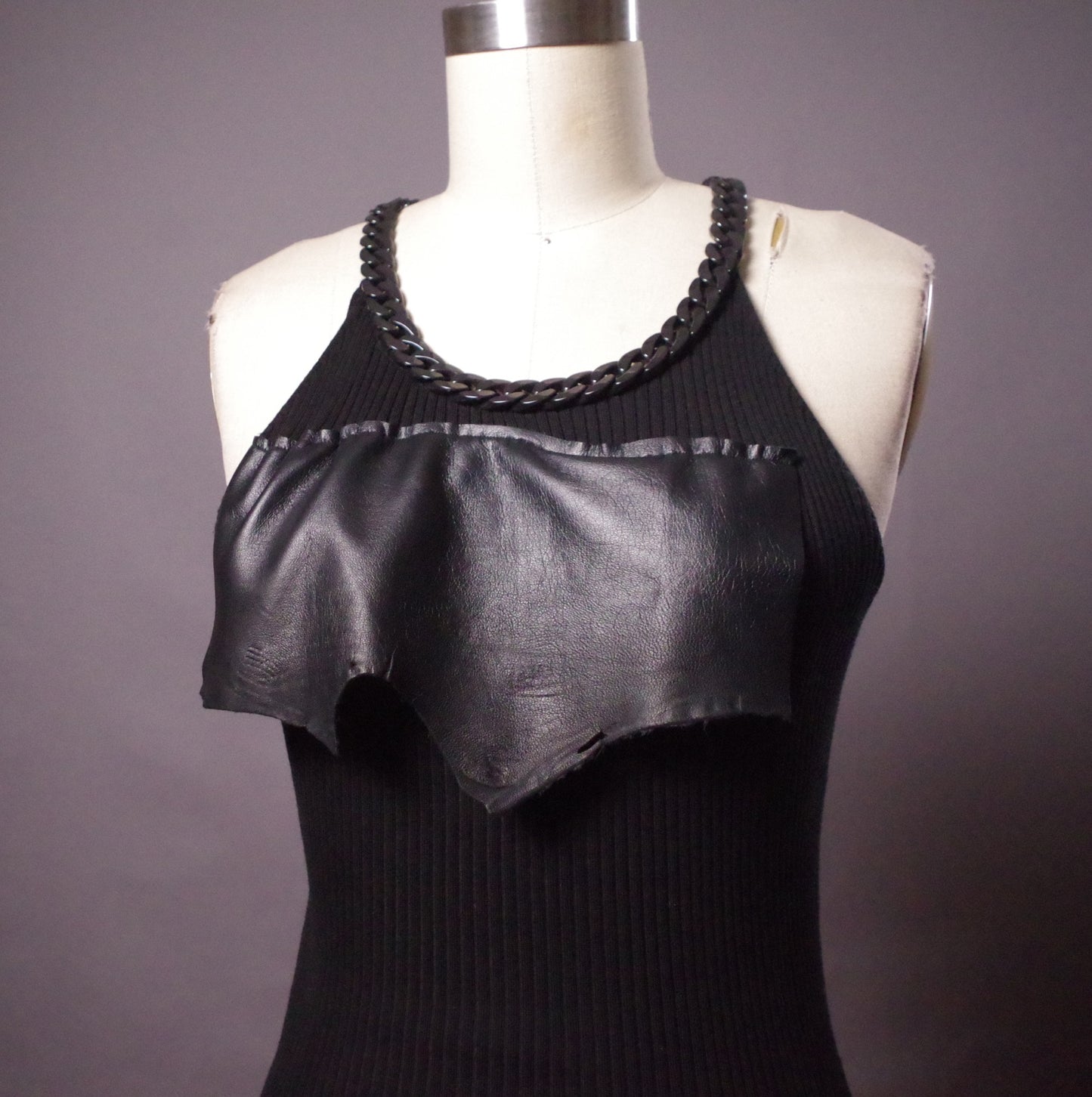 Goth Ripped leather tunic dress, Edgy Chain tunic, Avantgarde leather clothes