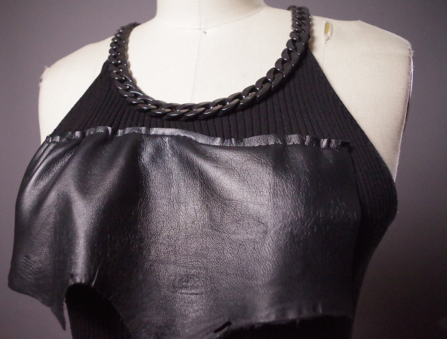 Goth Ripped leather tunic dress, Edgy Chain tunic, Avantgarde leather clothes