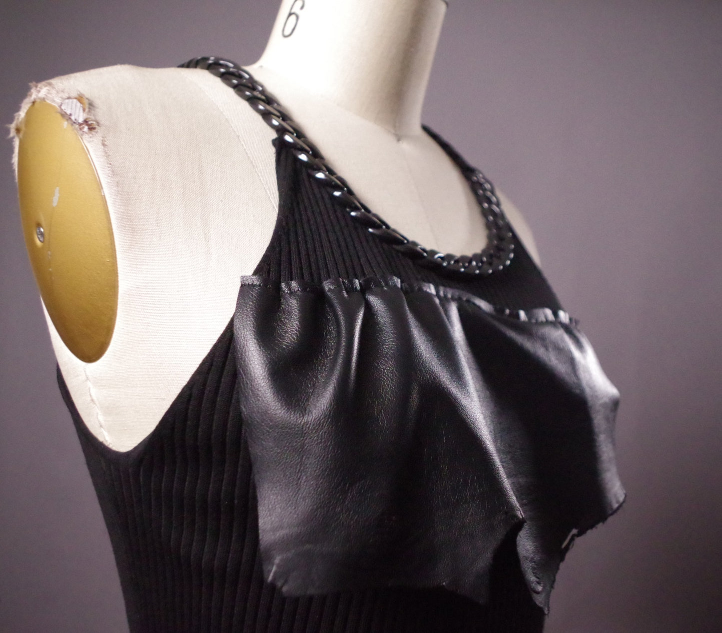 Goth Ripped leather tunic dress, Edgy Chain tunic, Avantgarde leather clothes