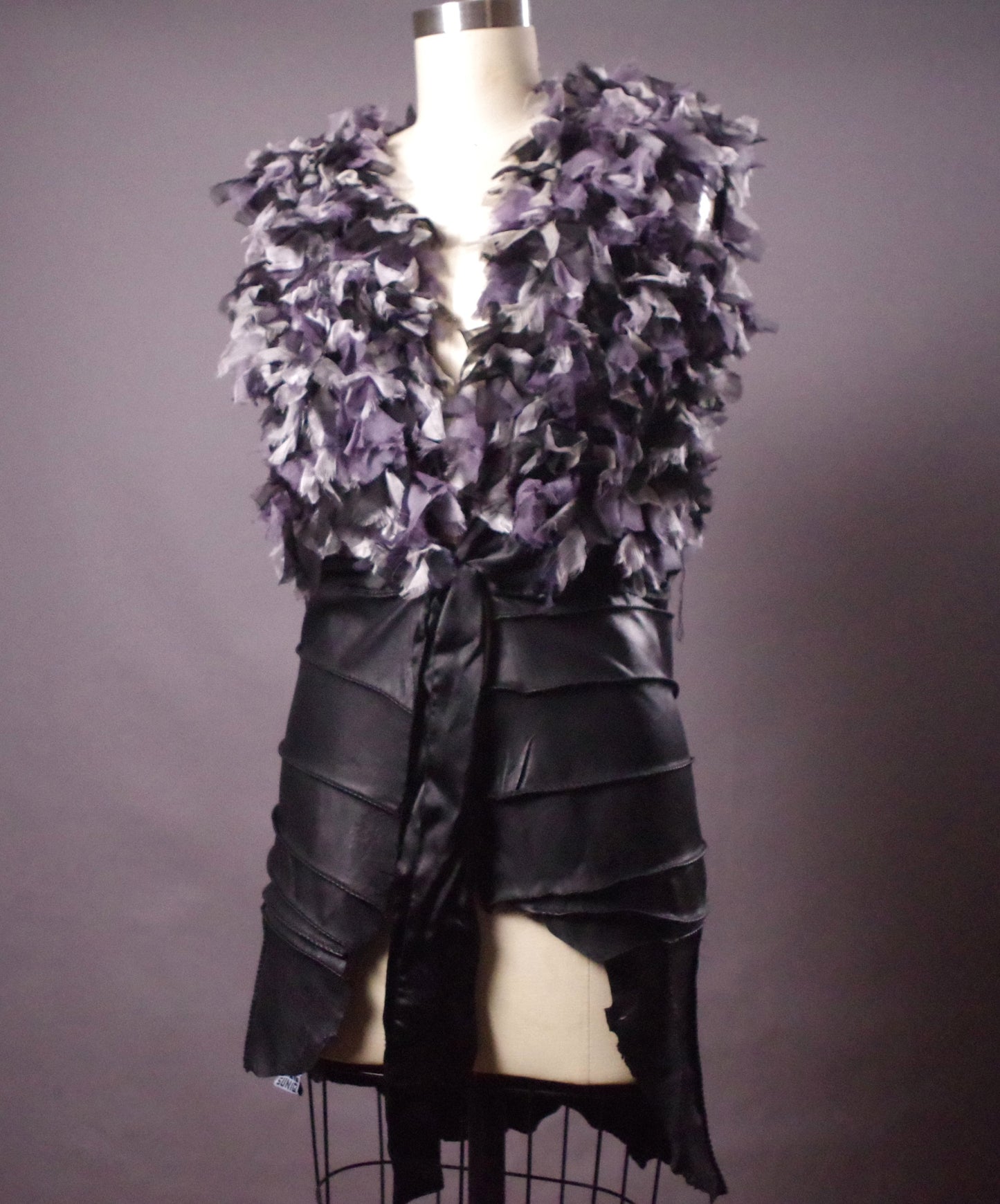 OOAK Leather Cocktail Jacket, Unique Leather Vest, Upcycled Rare Vest Jacket