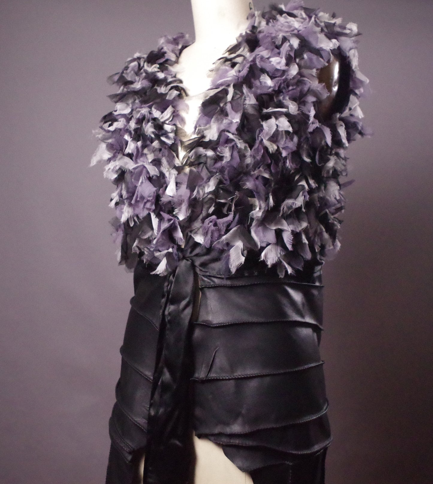 OOAK Leather Cocktail Jacket, Unique Leather Vest, Upcycled Rare Vest Jacket
