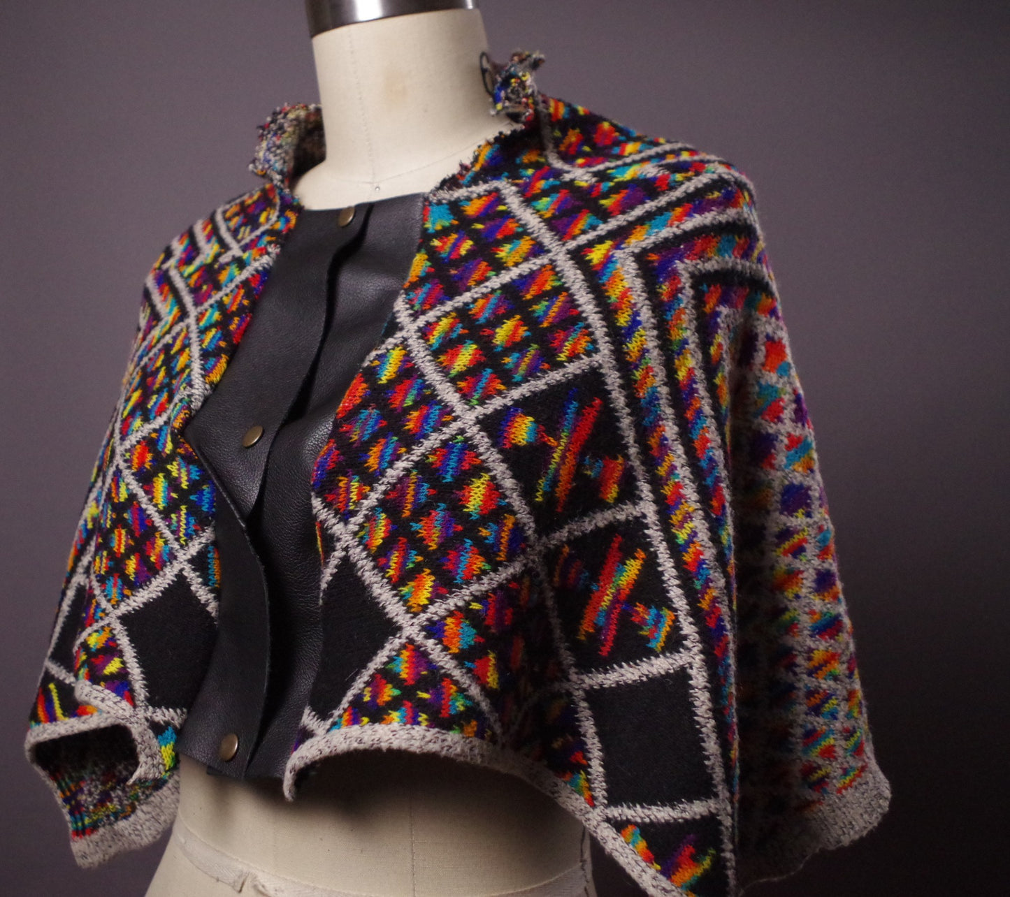 Upcycled Scarf Poncho, Women Funky half poncho, Fall winter colorful poncho, Gift for her
