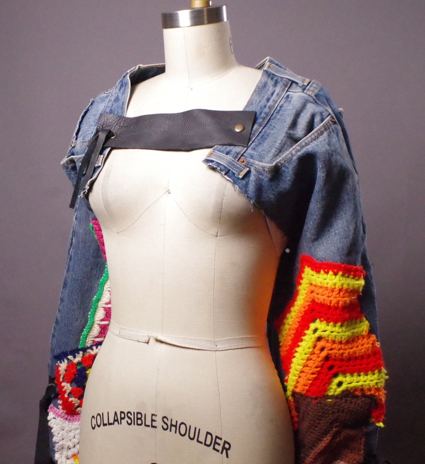 Crochet denim jacket, Up-cycled Jean Jacket, Unique Denim Bolero Jacket, Street Fashion, Women crop jacket