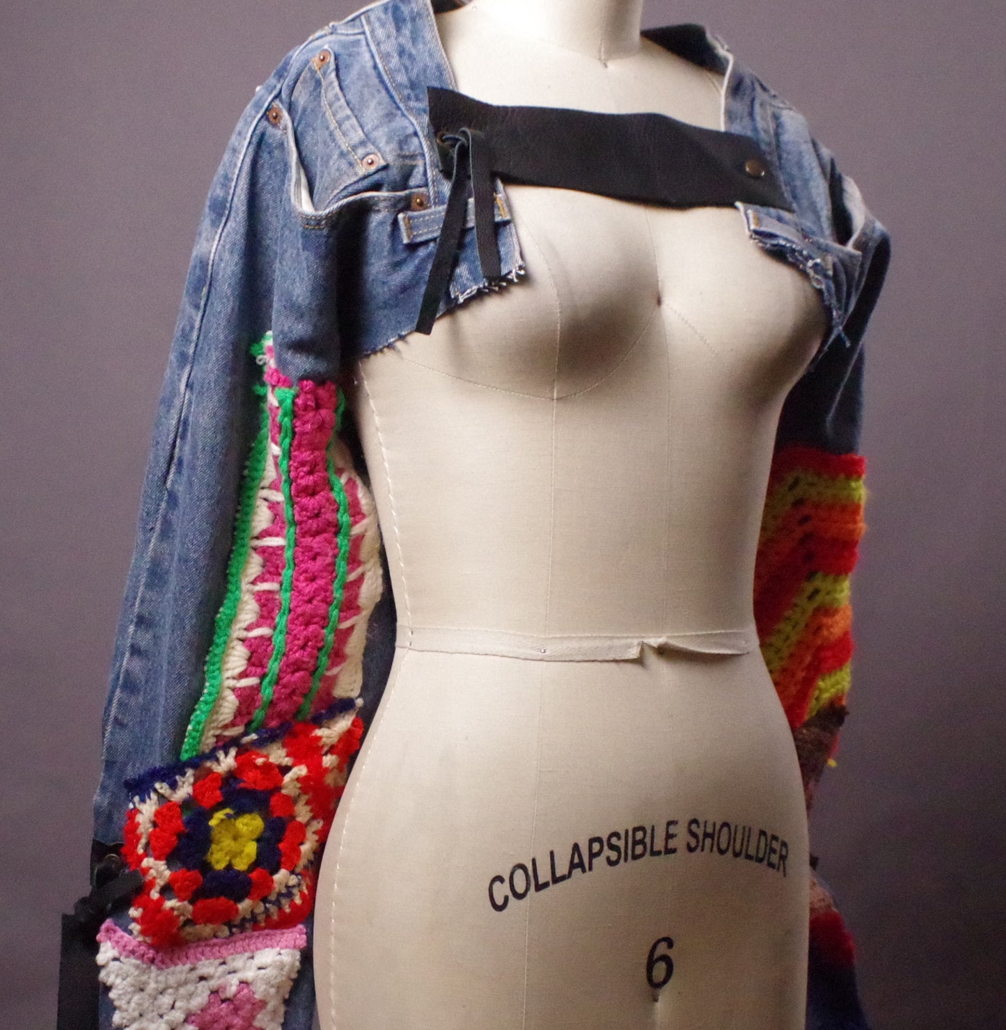 Crochet denim jacket, Up-cycled Jean Jacket, Unique Denim Bolero Jacket, Street Fashion, Women crop jacket