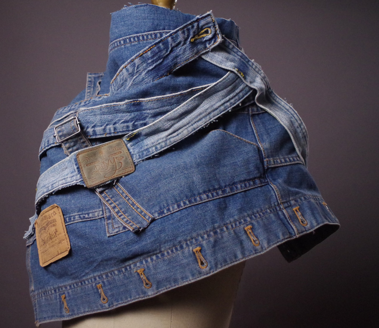 OOAK Up-cycled Jean Scarf, Unique unisex denim neck warmer, Up-cycled Jeans Accessories, Street Style, Punk Wear