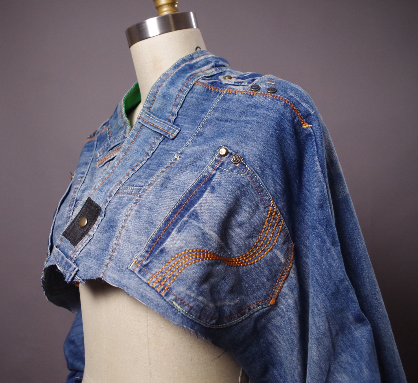 Up-cycled Jean Jacket, Unique Denim Bolero Jacket, Jean Denim Jacket, Street wear