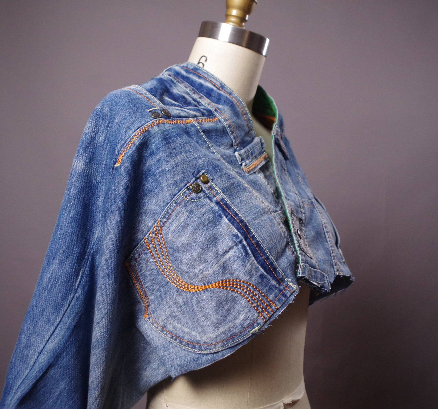 Up-cycled Jean Jacket, Unique Denim Bolero Jacket, Jean Denim Jacket, Street wear