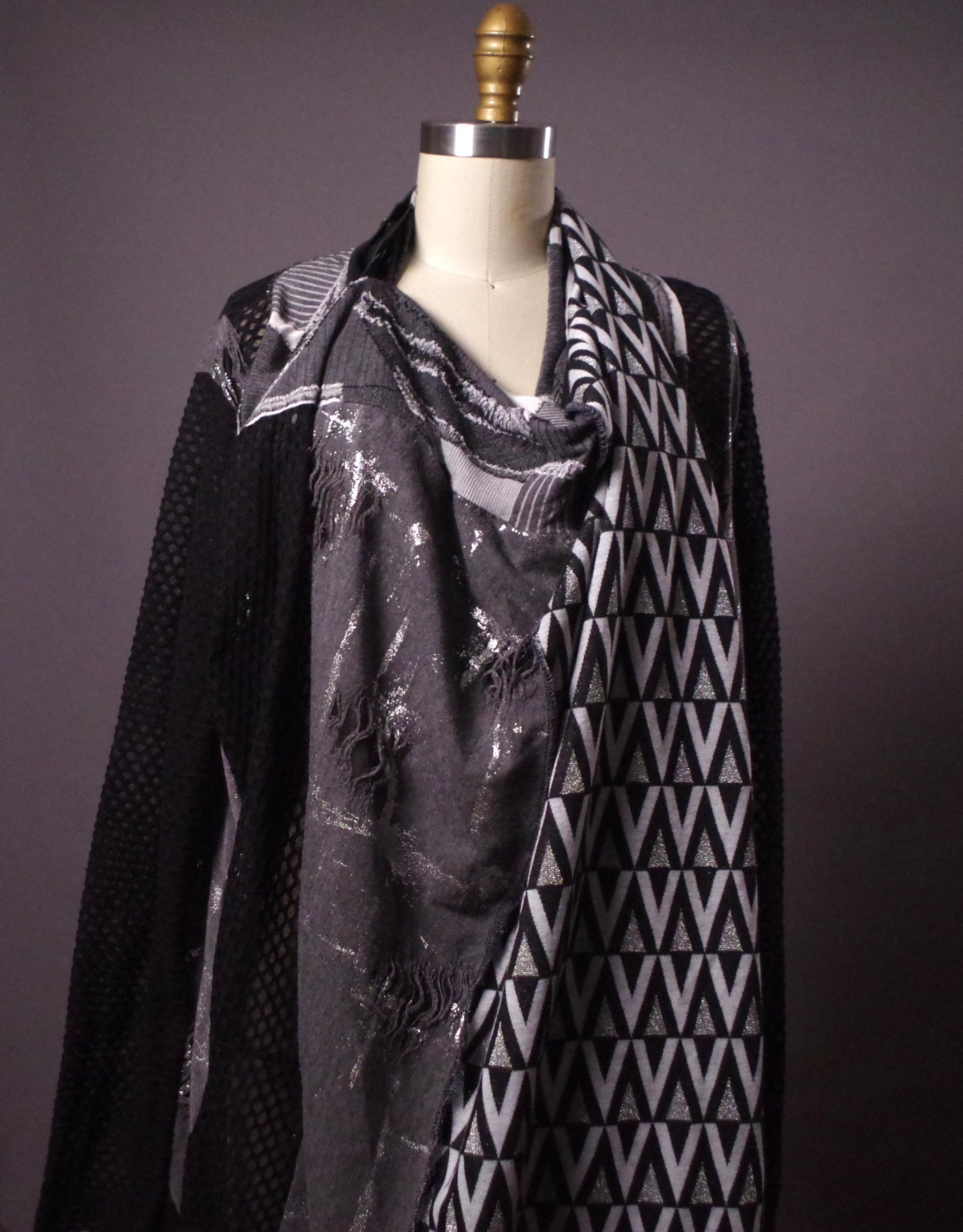 Distressed Unique Cardigan, Up-cycled Patchwork Cardigan, Gray geometric cardigan