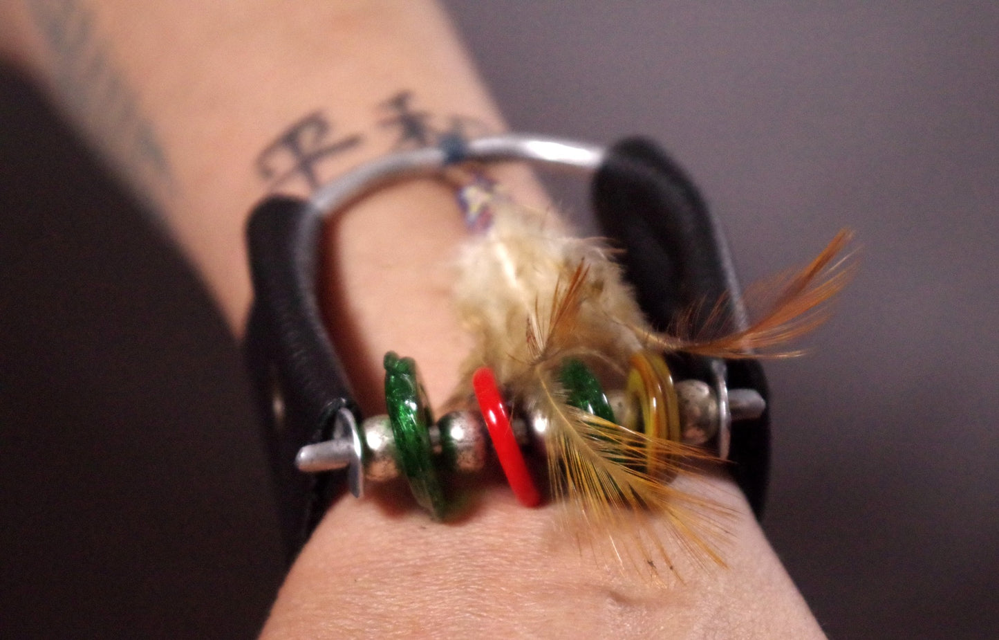 Feather Cuff Bracelet, OOAK Leather Cuff, Women Leather Cuff, Unique summer jewelry