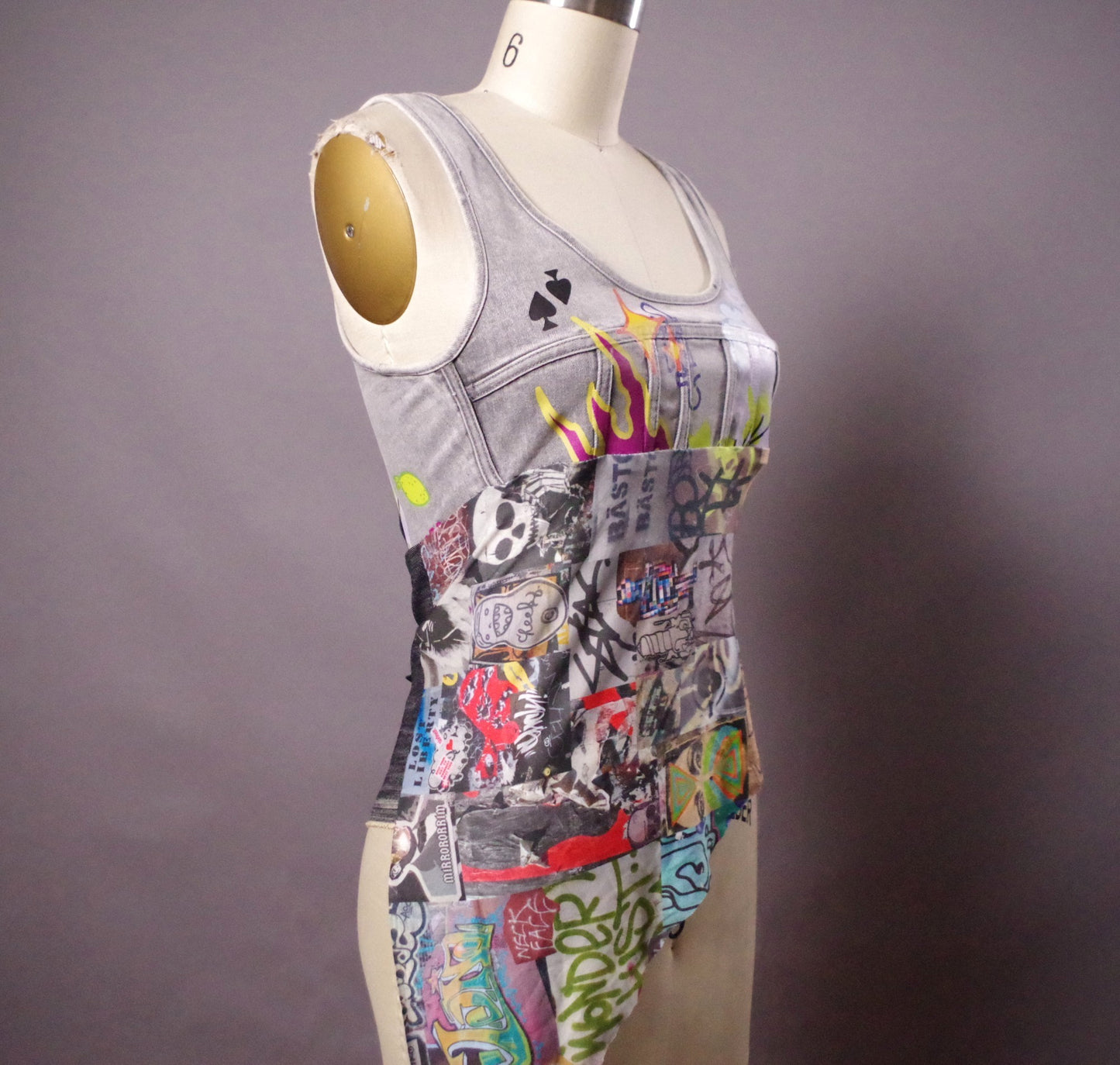 OOAK Jean Corset Top, Denim Corset Top, Jean Denim Summer Top. Graffiti clothing