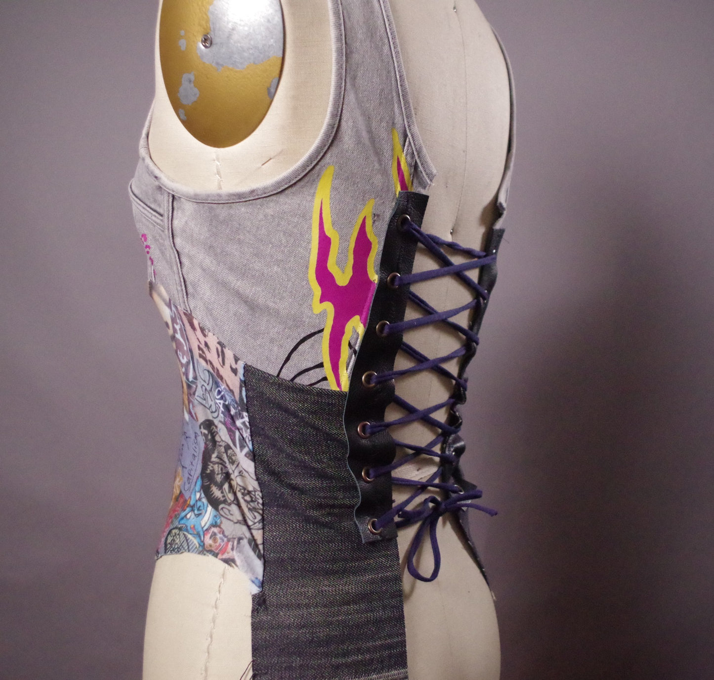 OOAK Jean Corset Top, Denim Corset Top, Jean Denim Summer Top. Graffiti clothing