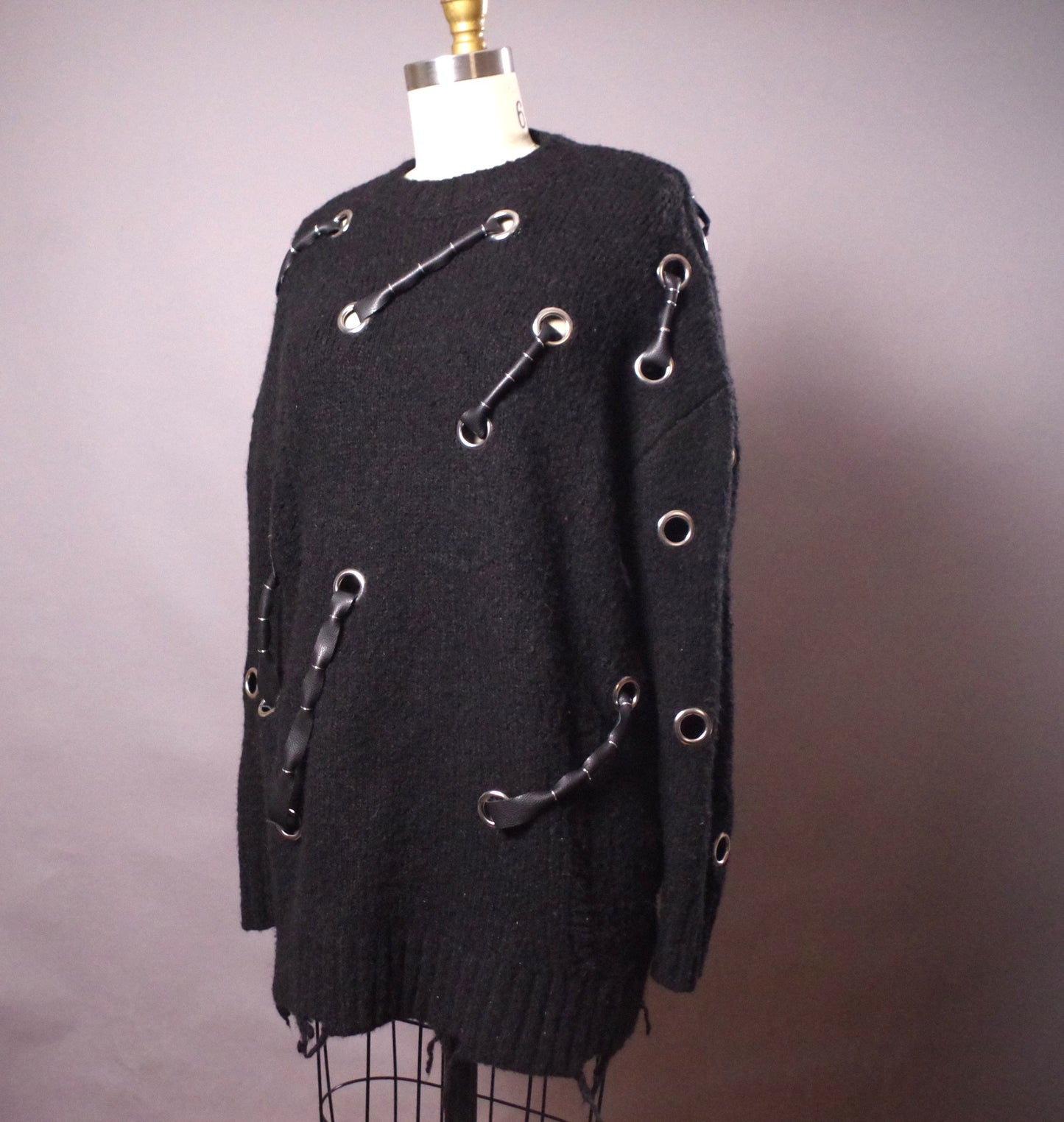 Grommet goth sweater, Black Alpaca blend sweater, Ripped gothic sweater, Alternative clothes, Grunge style