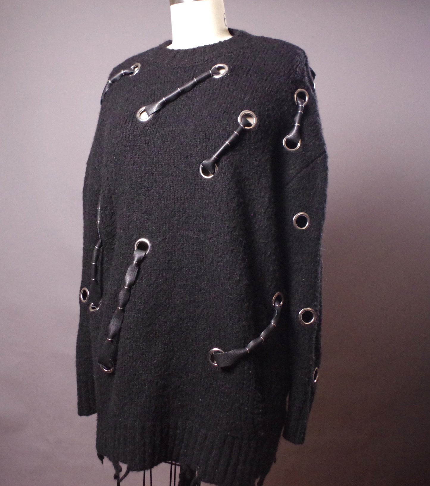 Grommet goth sweater, Black Alpaca blend sweater, Ripped gothic sweater, Alternative clothes, Grunge style
