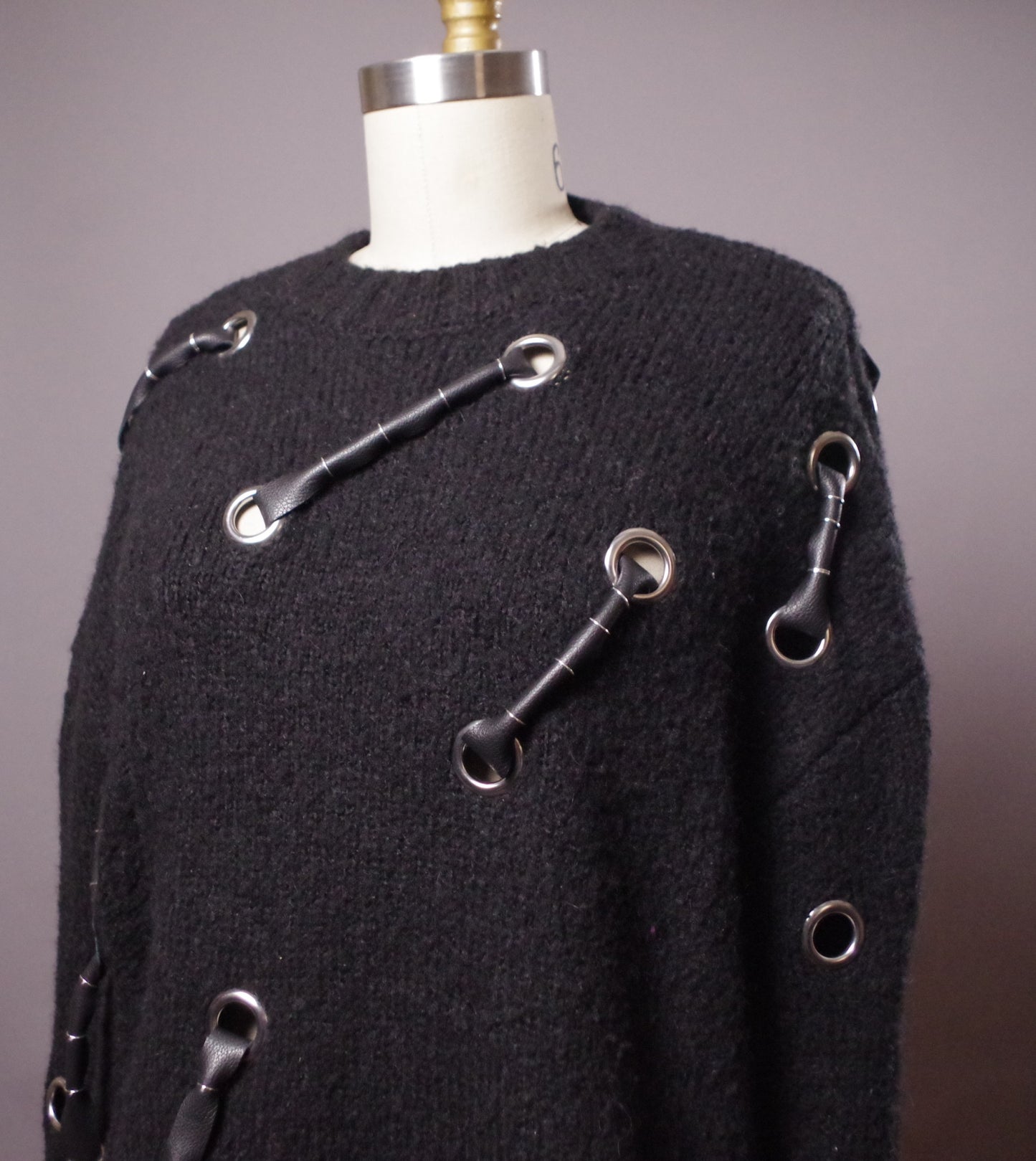 Grommet goth sweater, Black Alpaca blend sweater, Ripped gothic sweater, Alternative clothes, Grunge style