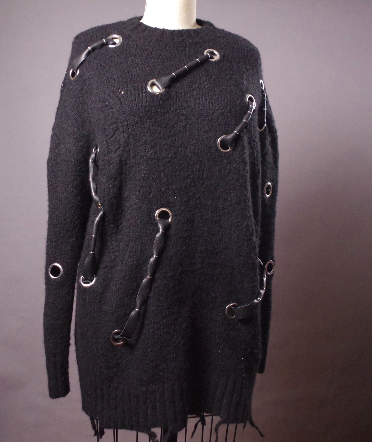 Grommet goth sweater, Black Alpaca blend sweater, Ripped gothic sweater, Alternative clothes, Grunge style