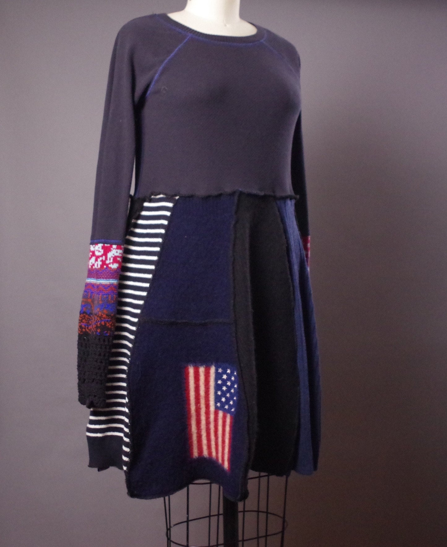OOAK Wool Dress, America Wool Dress, USA Patriotic clothes
