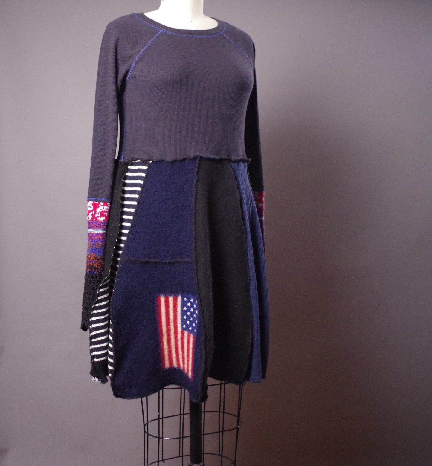 OOAK Wool Dress, America Wool Dress, USA Patriotic clothes