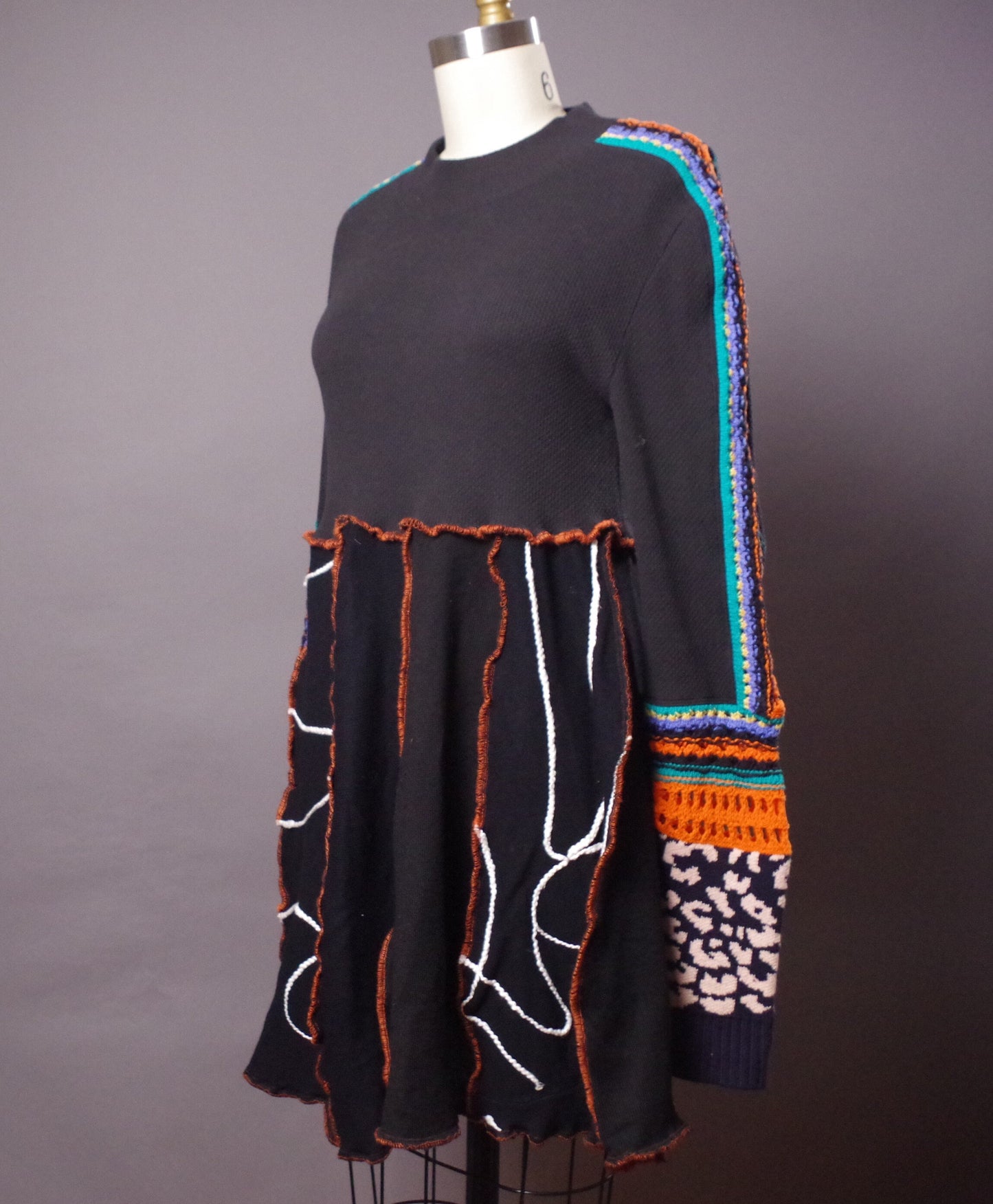 OOAK Sweater Dress, Unique Sweater Dress, Patchwork Upcycled Clothing