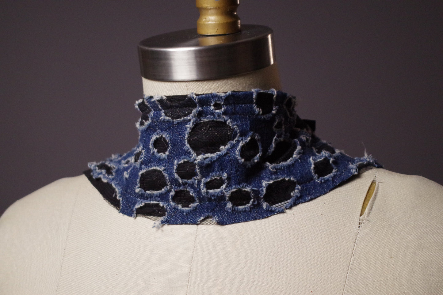 Genuine Leather Choker Necklace - Leather Choker Collar - Mesh Denim Choker