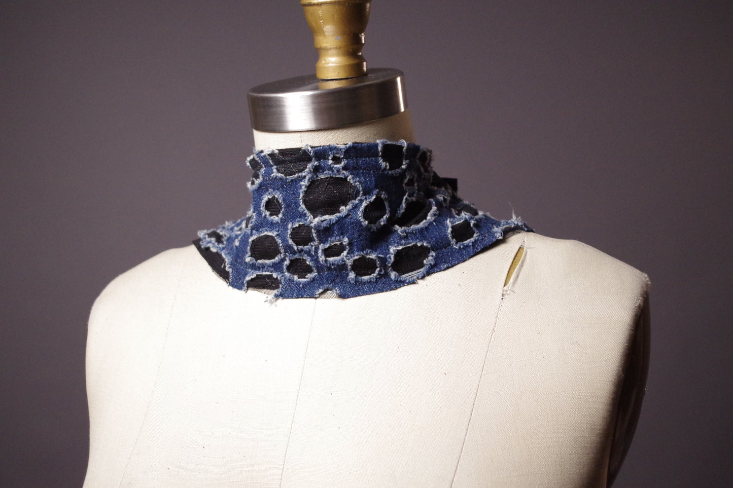 Genuine Leather Choker Necklace - Leather Choker Collar - Mesh Denim Choker
