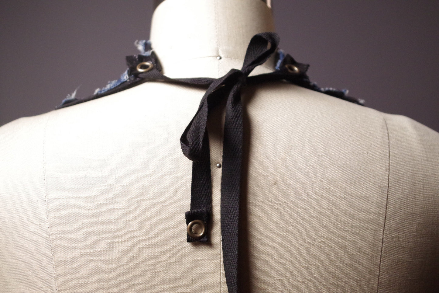 Genuine Leather Choker Necklace - Leather Choker Collar - Mesh Denim Choker