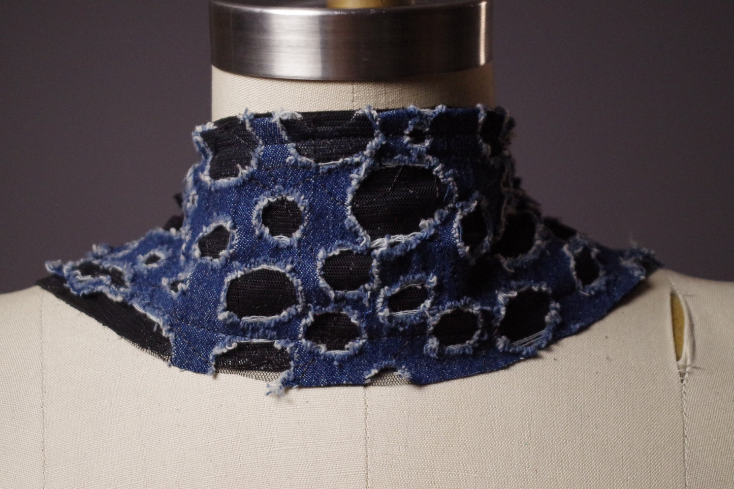 Genuine Leather Choker Necklace - Leather Choker Collar - Mesh Denim Choker