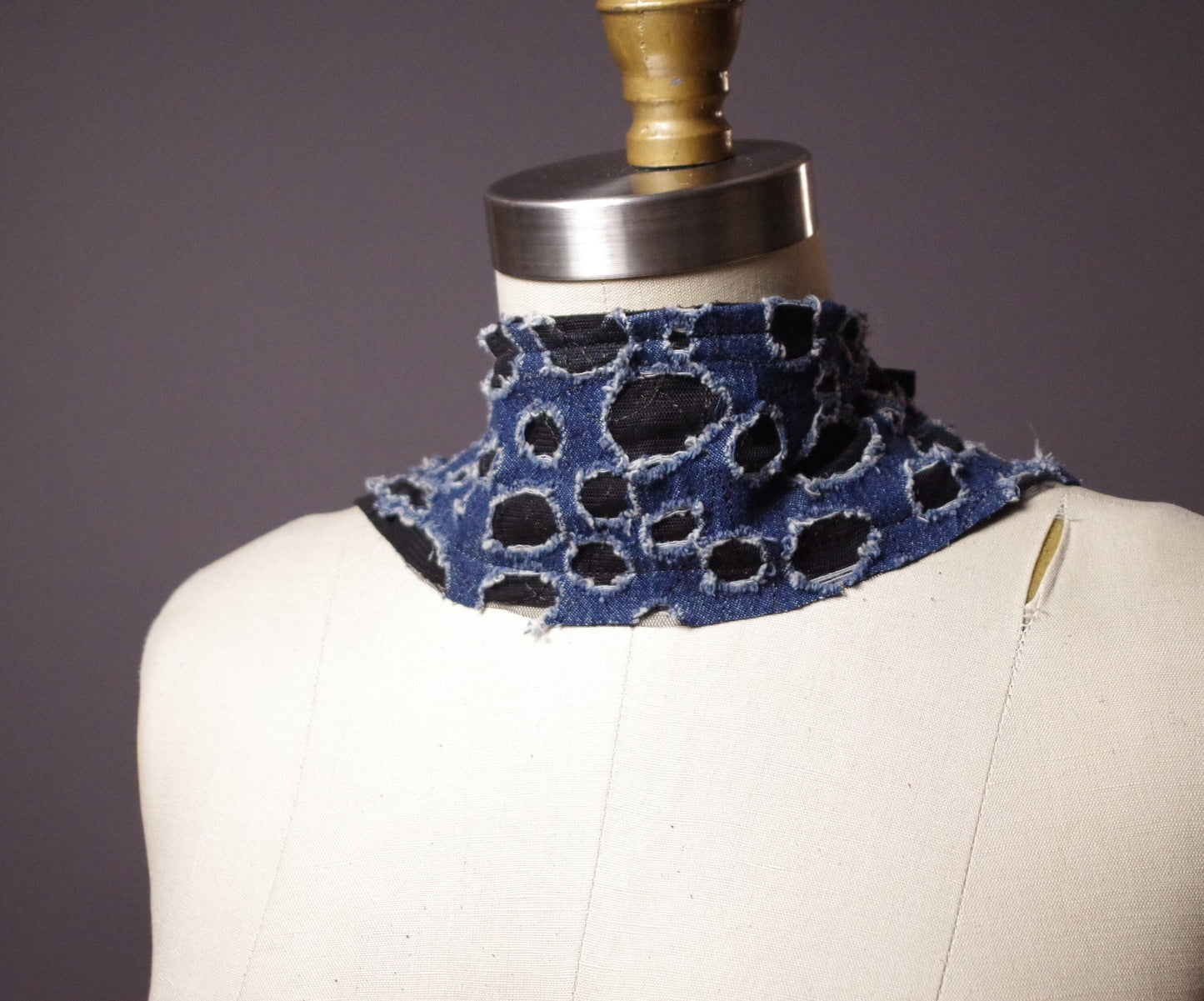 Genuine Leather Choker Necklace - Leather Choker Collar - Mesh Denim Choker