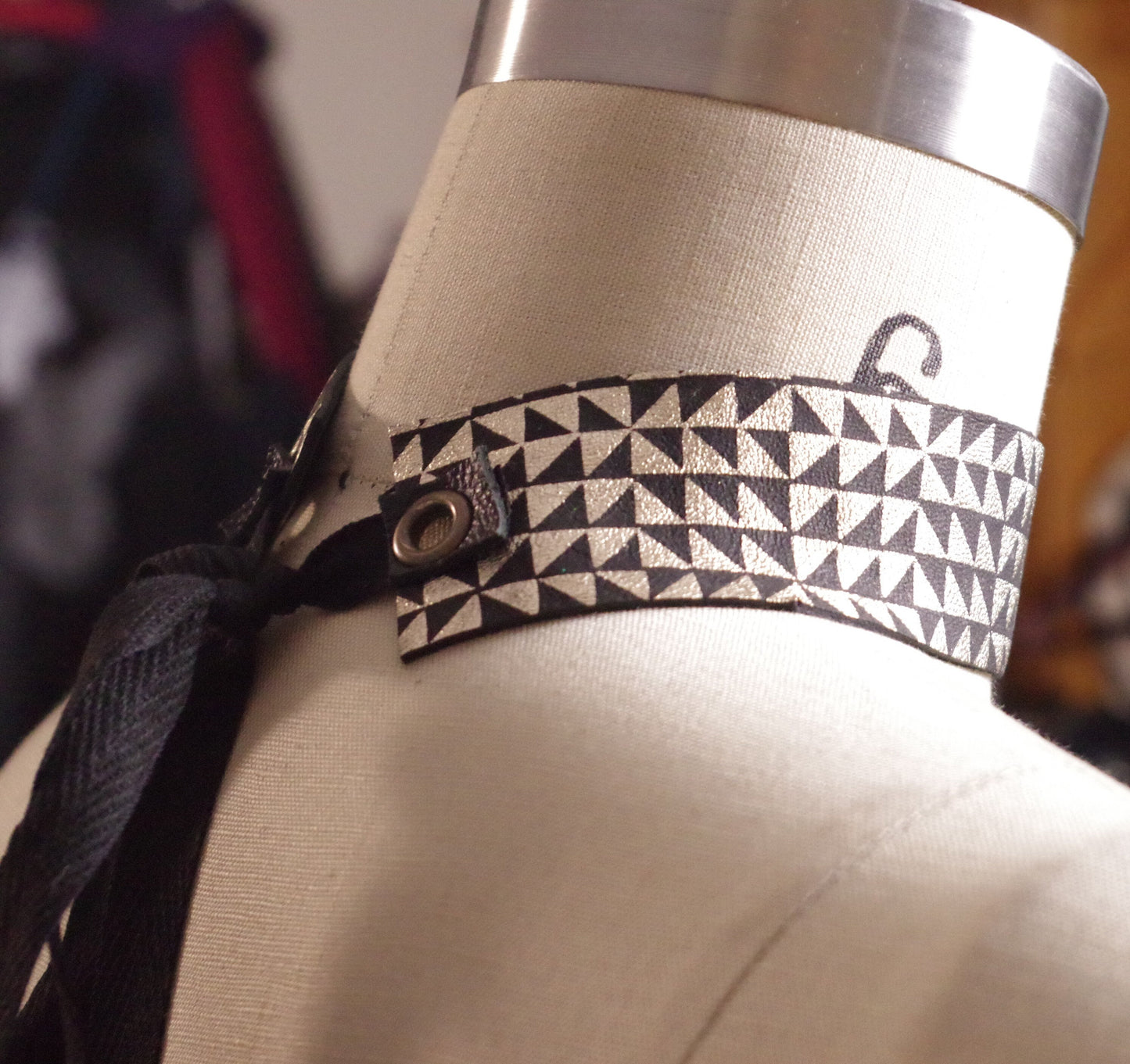 Leather Choker Necklace - Leather Choker Collar - Geometric Choker Collar