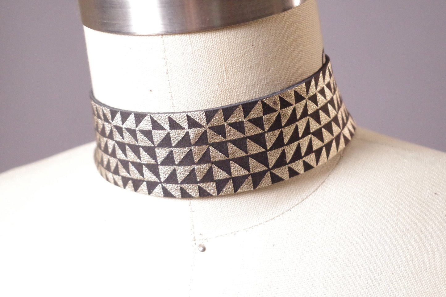 Leather Choker Necklace - Leather Choker Collar - Geometric Choker Collar