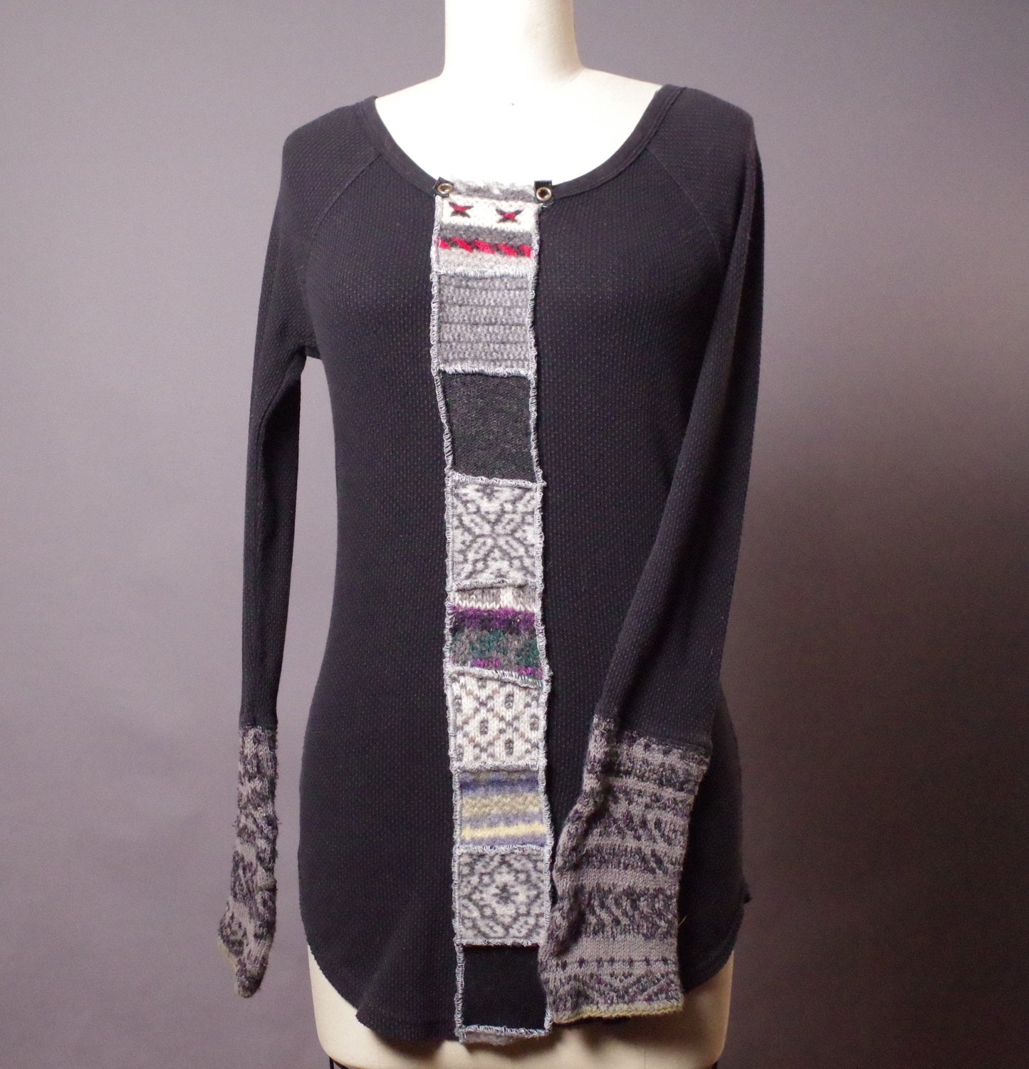 Patchwork wool thermal top, Up-cycled Unique Top, Up-cycled Clothing