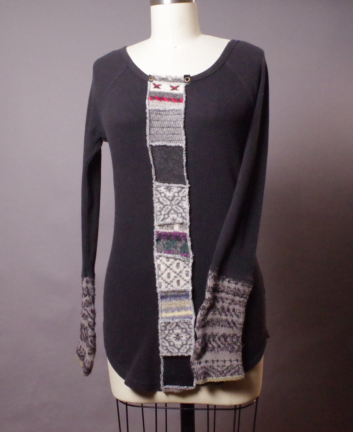 Patchwork wool thermal top, Up-cycled Unique Top, Up-cycled Clothing