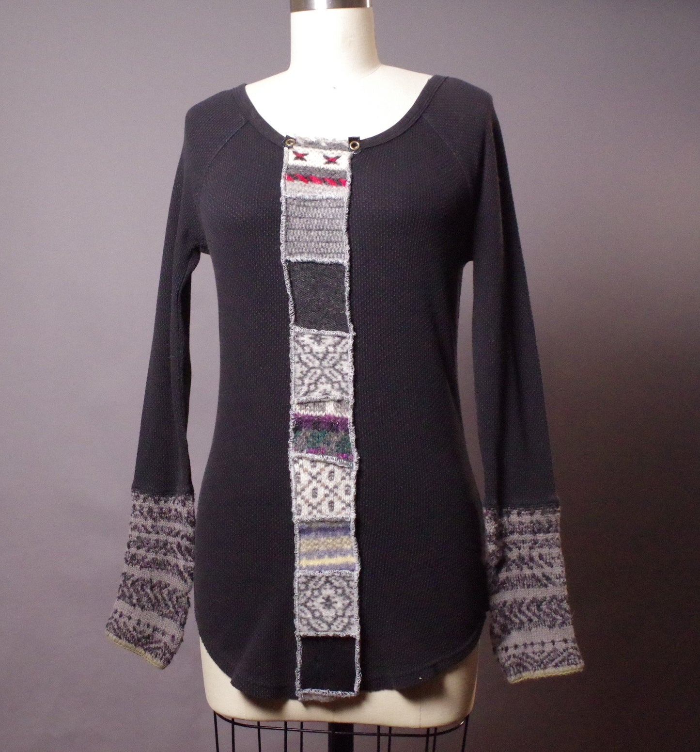 Patchwork wool thermal top, Up-cycled Unique Top, Up-cycled Clothing