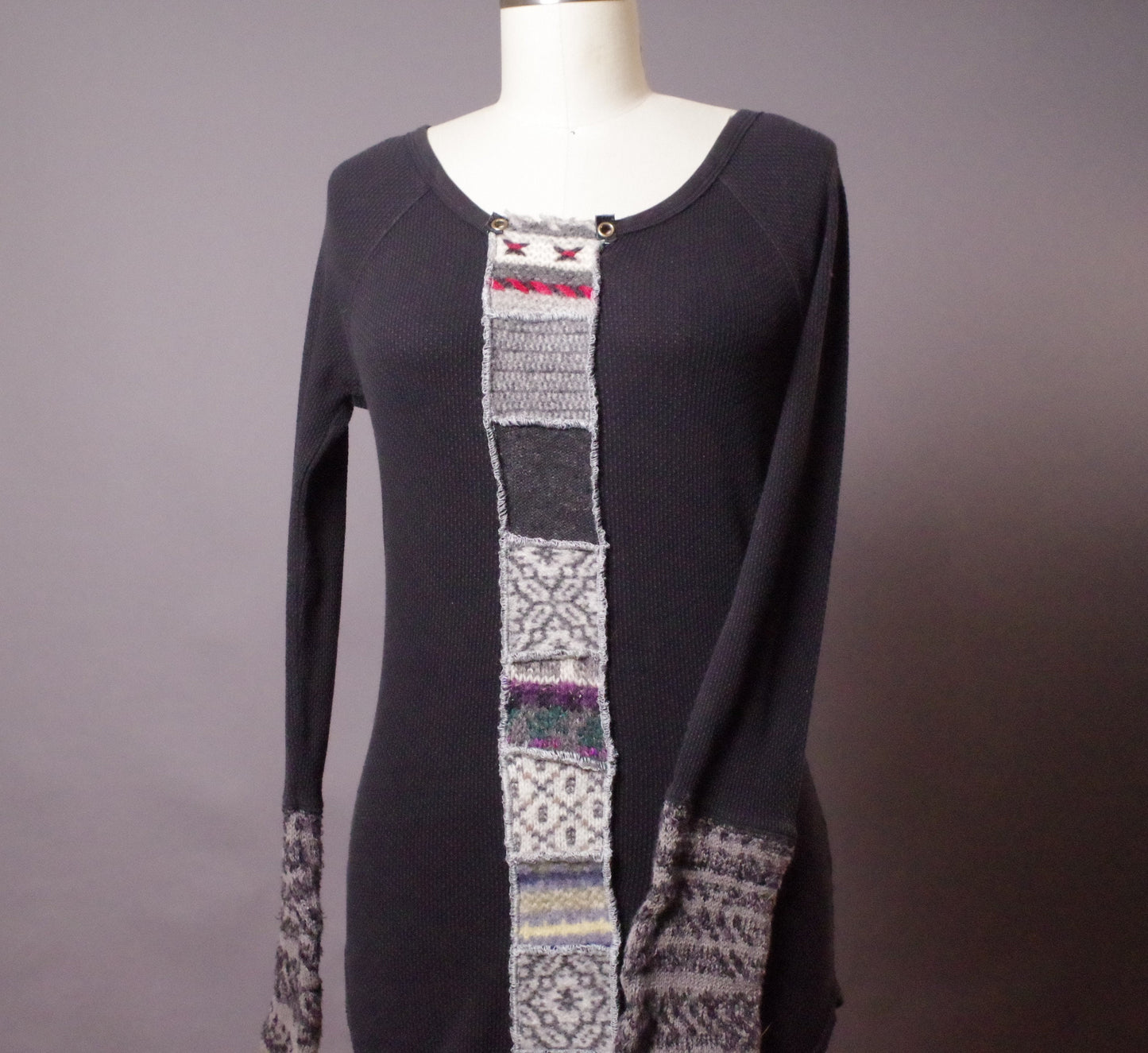 Patchwork wool thermal top, Up-cycled Unique Top, Up-cycled Clothing