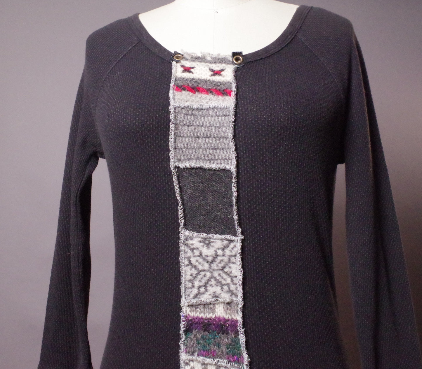 Patchwork wool thermal top, Up-cycled Unique Top, Up-cycled Clothing