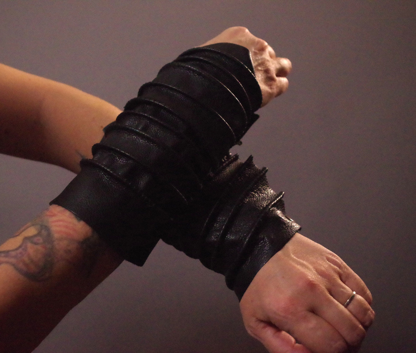 Tall Black Leather Cuff Bracelets, Goth Leather Cuff Bracelets, Unique Leather long gloves, Long Black Leather Bracelets